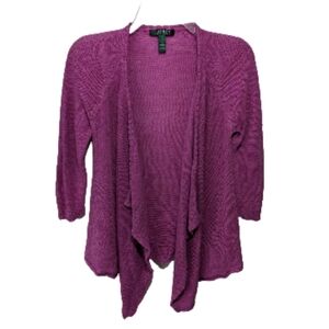 Lauren Ralph Lauren 100% Linen Cardigan Sweater 3/4 Sleeve Open Front Pink S